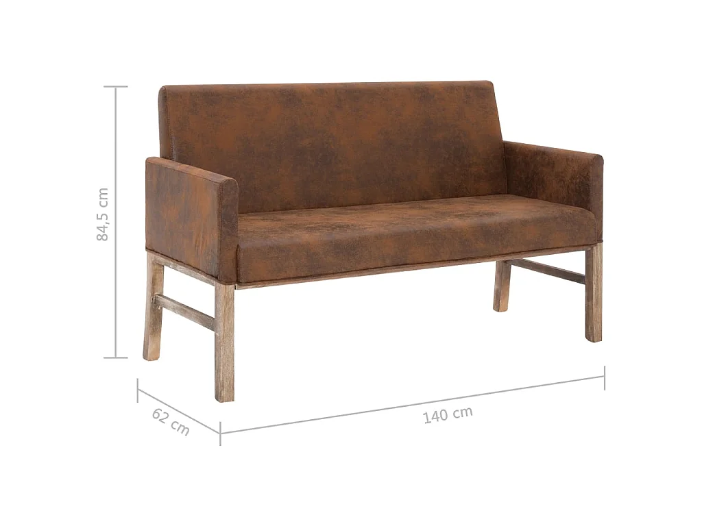 Banc avec accoudoir 140 cm Marron Similicuir daim