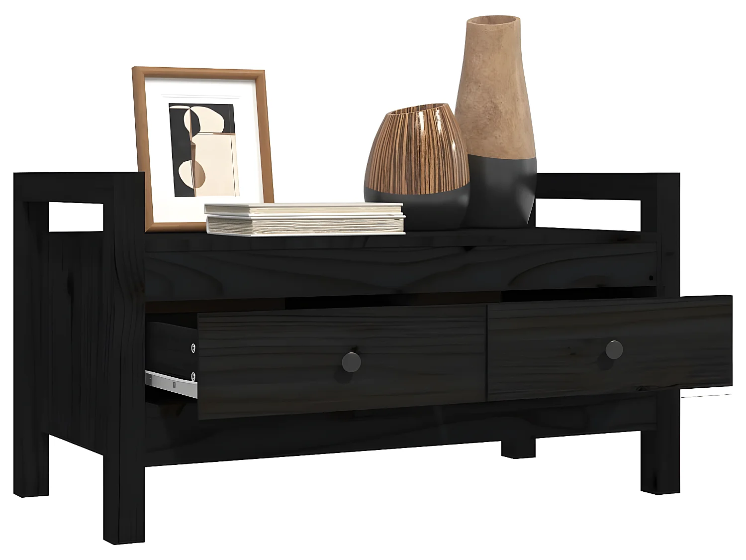 Flurbank Schwarz 80x40x43 cm Massivholz Kiefer