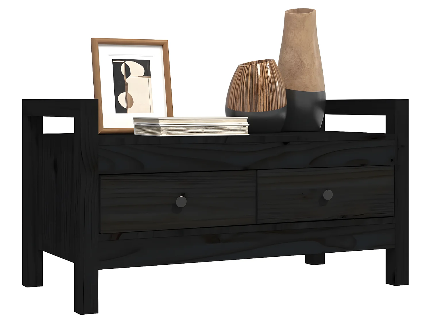 Flurbank Schwarz 80x40x43 cm Massivholz Kiefer