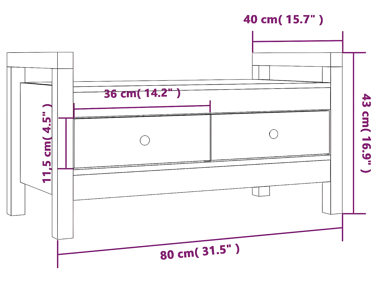 Flurbank Schwarz 80x40x43 cm Massivholz Kiefer