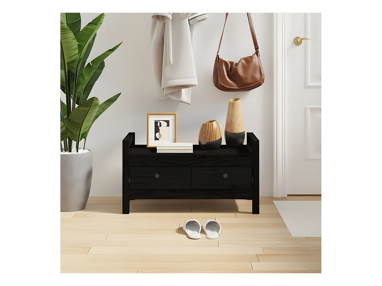 Banc d'entrée Noir 80x40x43 cm Bois de pin massif