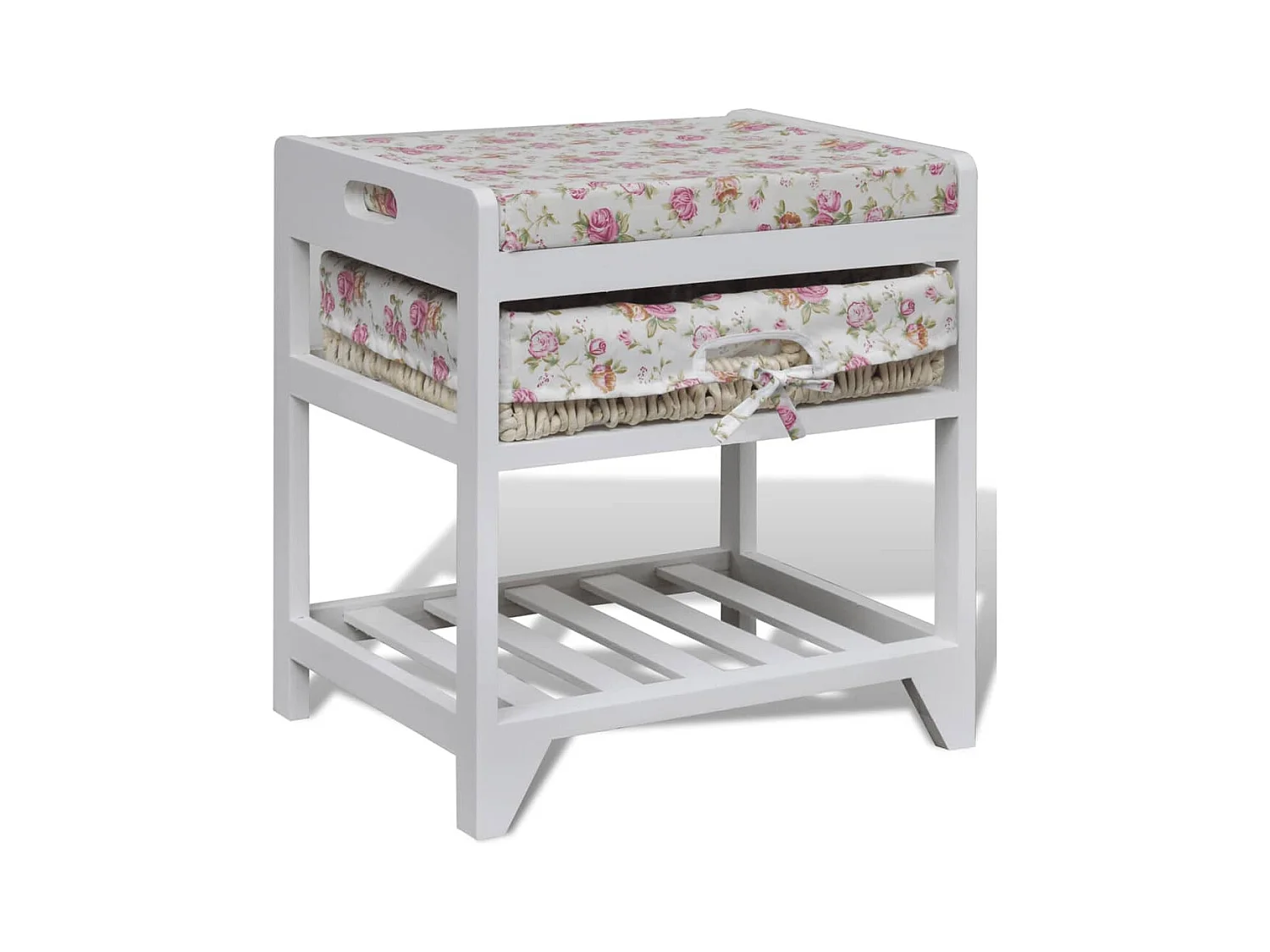 Banc de rangement avec étagère à chaussures et panier Paulownia