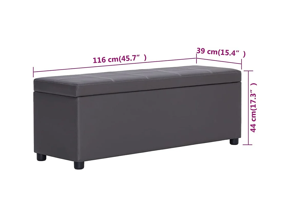 Banc avec compartiment de rangement 116 cm Gris Similicuir