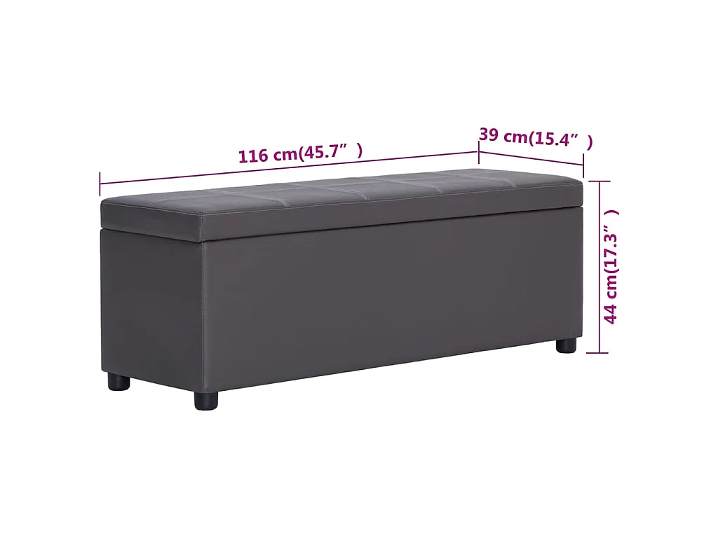 Panca con Vano Portaoggetti 116 cm Grigia in Similpelle