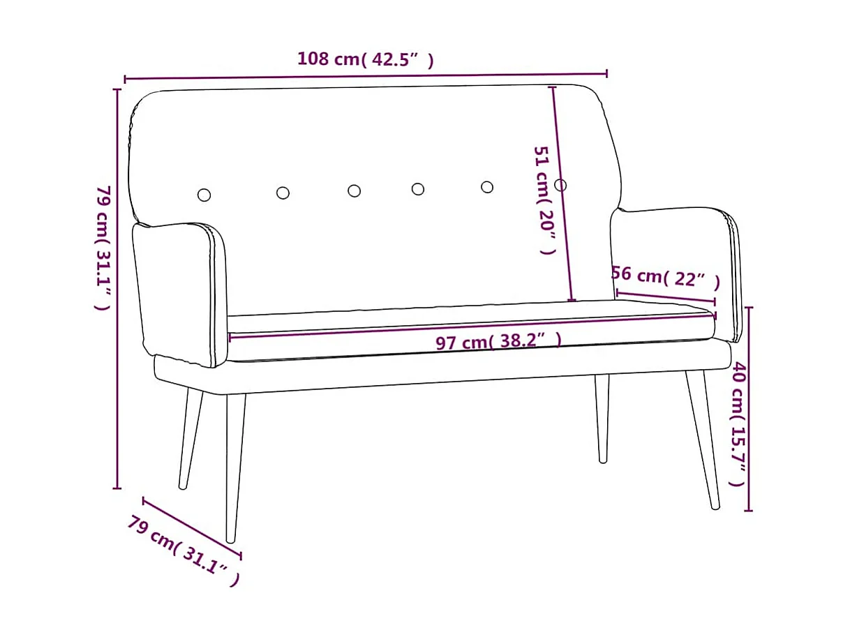 Banc Bleu 108x79x79 cm Velours