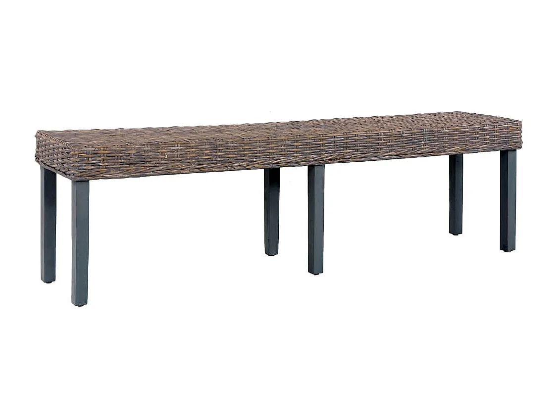 Sitzbank 160 cm Grau Natur Kubu-Rattan und Massivholz Mango