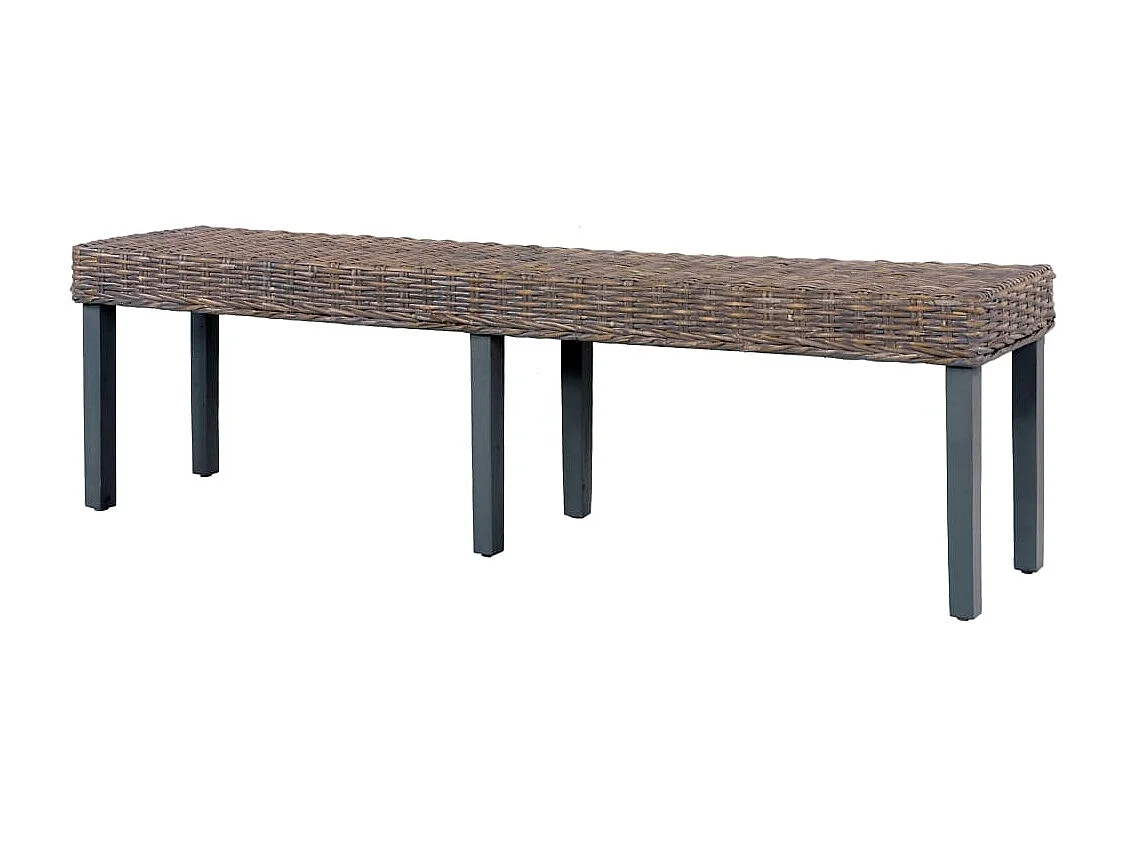 Sitzbank 160 cm Grau Natur Kubu-Rattan und Massivholz Mango