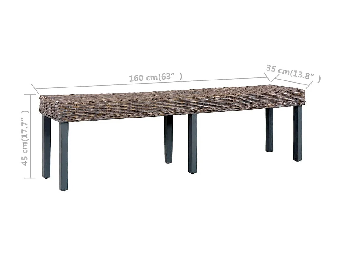 Sitzbank 160 cm Grau Natur Kubu-Rattan und Massivholz Mango