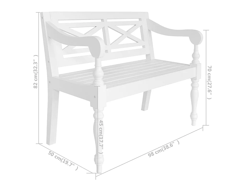 Banco Batávia 98 cm madeira maciça de mogno branco