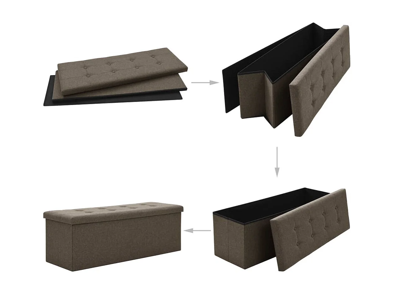 Banco de arrumação dobrável linho falso castanho