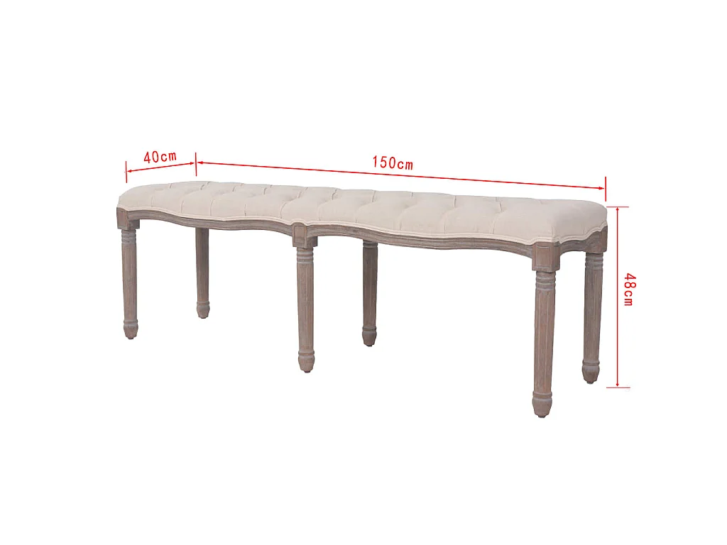 Banc Lin Bois massif 150 x 40 x 48 cm Blanc crème