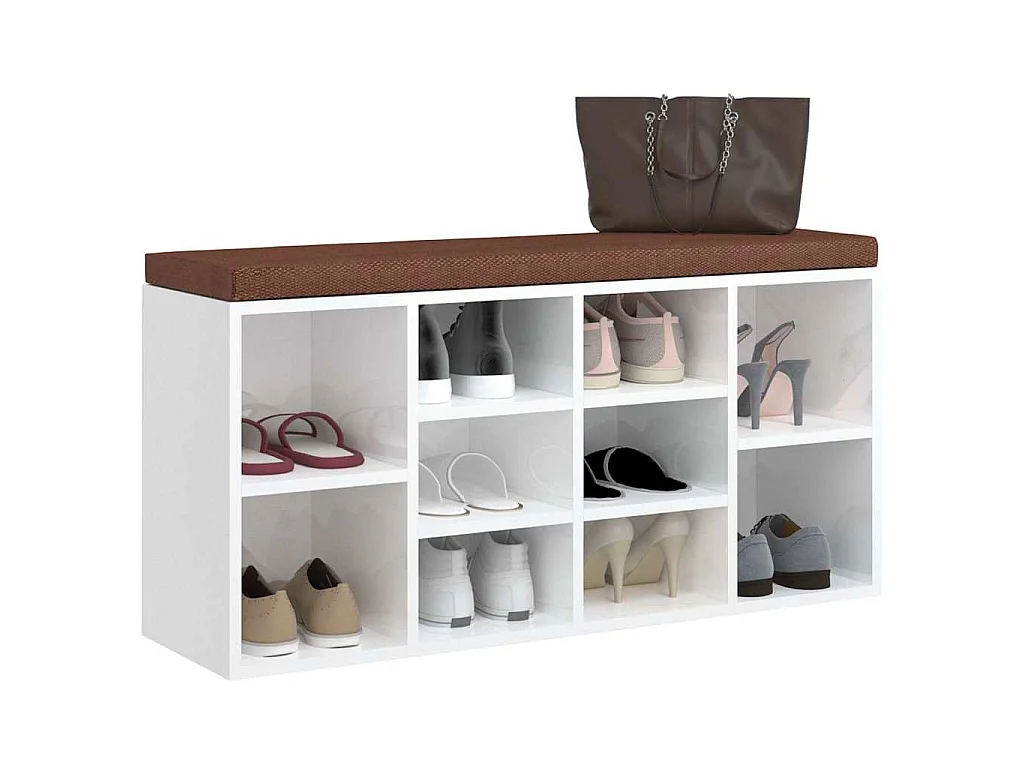 Panca Porta Scarpe Bianco Lucido 103x30x48 cm Legno Multistrato