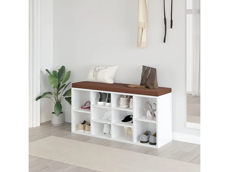 Panca Porta Scarpe Bianco Lucido 103x30x48 cm Legno Multistrato