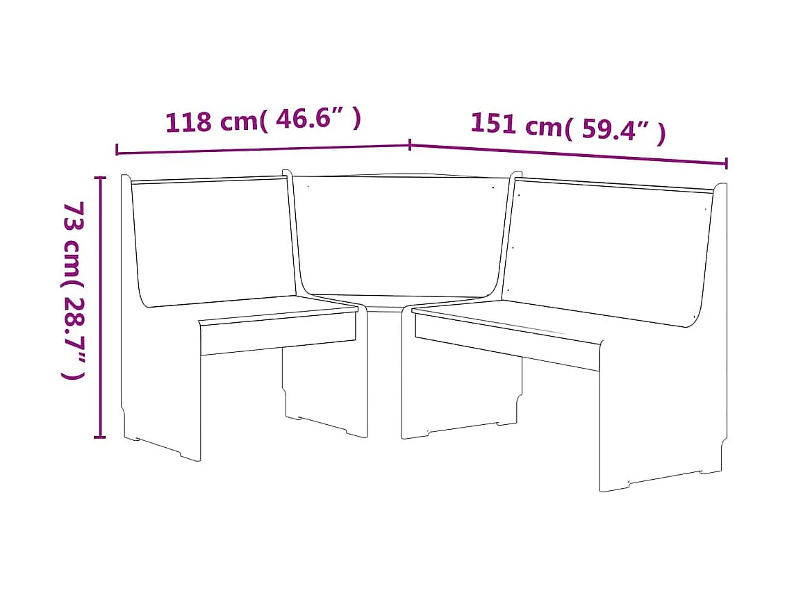 Hoekbank REINE 151 cm massief grenenhout honingbruin