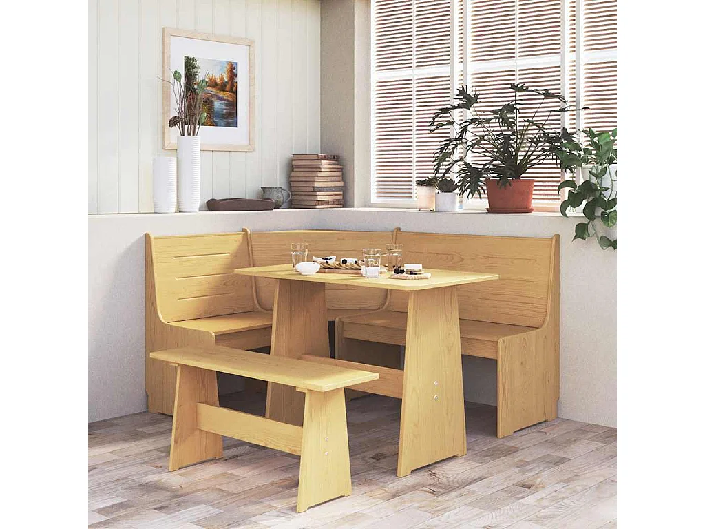 Banc d'angle REINE 151 cm marron miel bois de pin solide