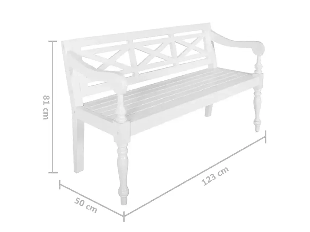 Bank Batavia 123 cm massief mahoniehout wit