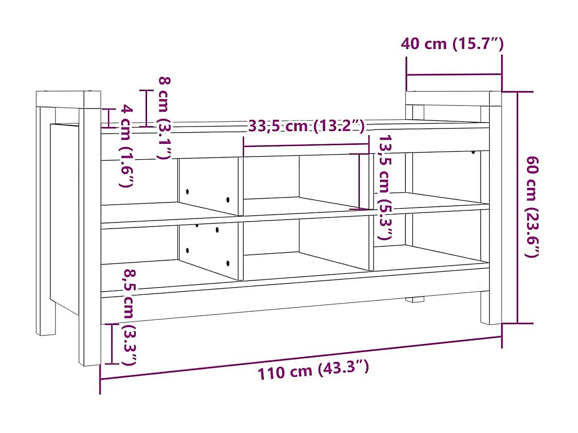 Banc d'entrée Marron miel 110x40x60 cm Bois de pin massif