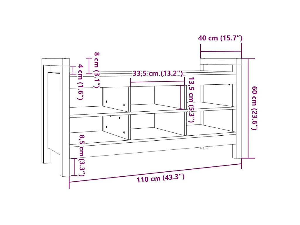 Halbankje 110x40x60 cm massief grenenhout honingbruin