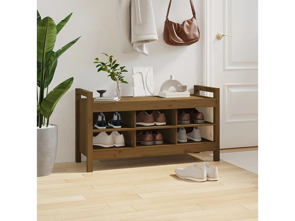 Halbankje 110x40x60 cm massief grenenhout honingbruin