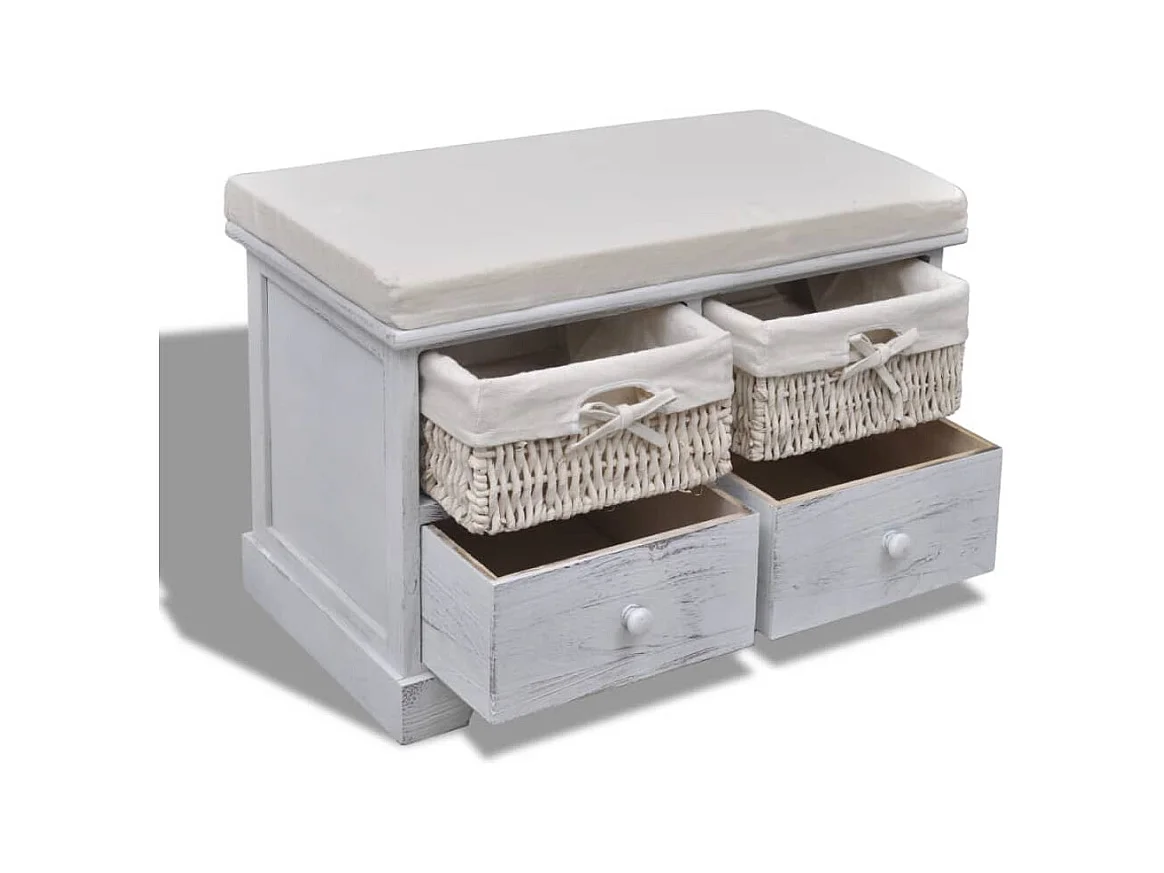 Banco de almacenaje de madera de Paulownia blanco 62x33x42 cm