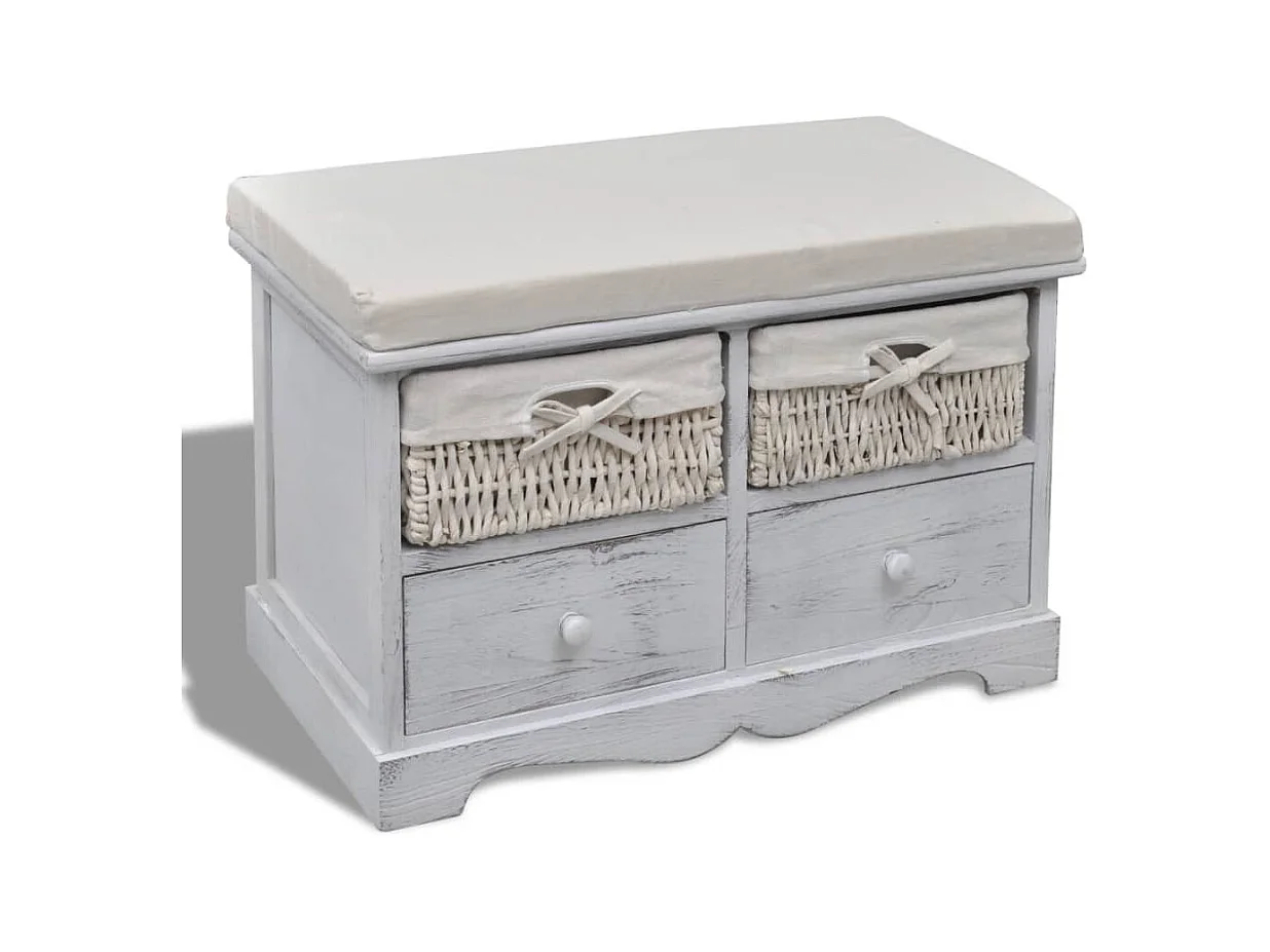 Banc de rangement Blanc 62x33x42 cm Bois de paulownia