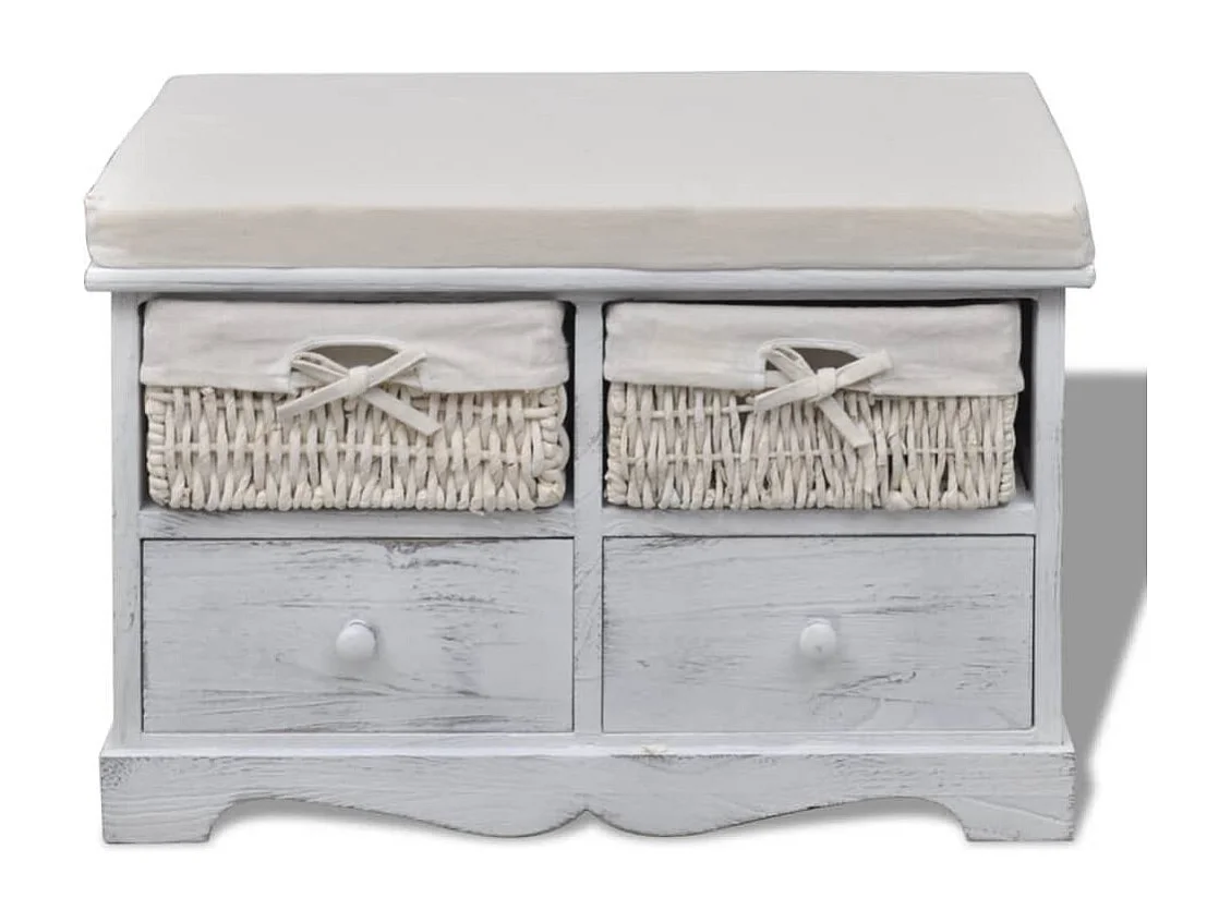 Banc de rangement Blanc 62x33x42 cm Bois de paulownia