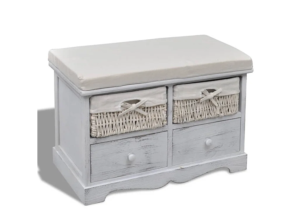 Sitzbank mit Stauraum Weiß 62×33×42 cm Paulownia Holz