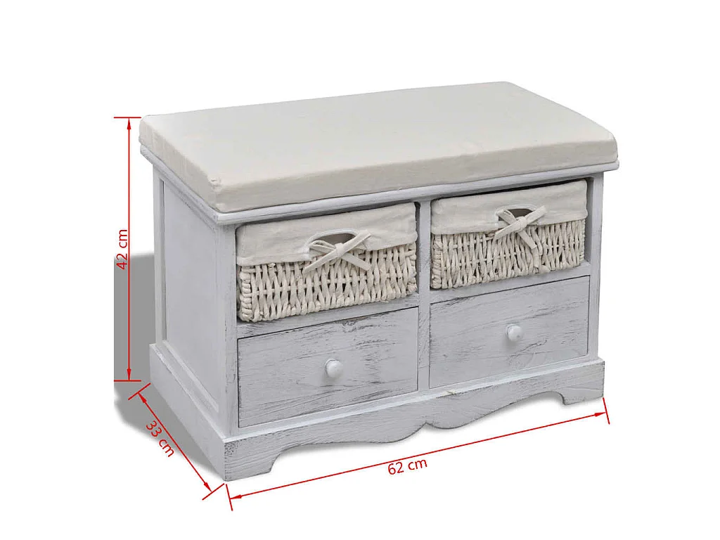 Sitzbank mit Stauraum Weiß 62×33×42 cm Paulownia Holz