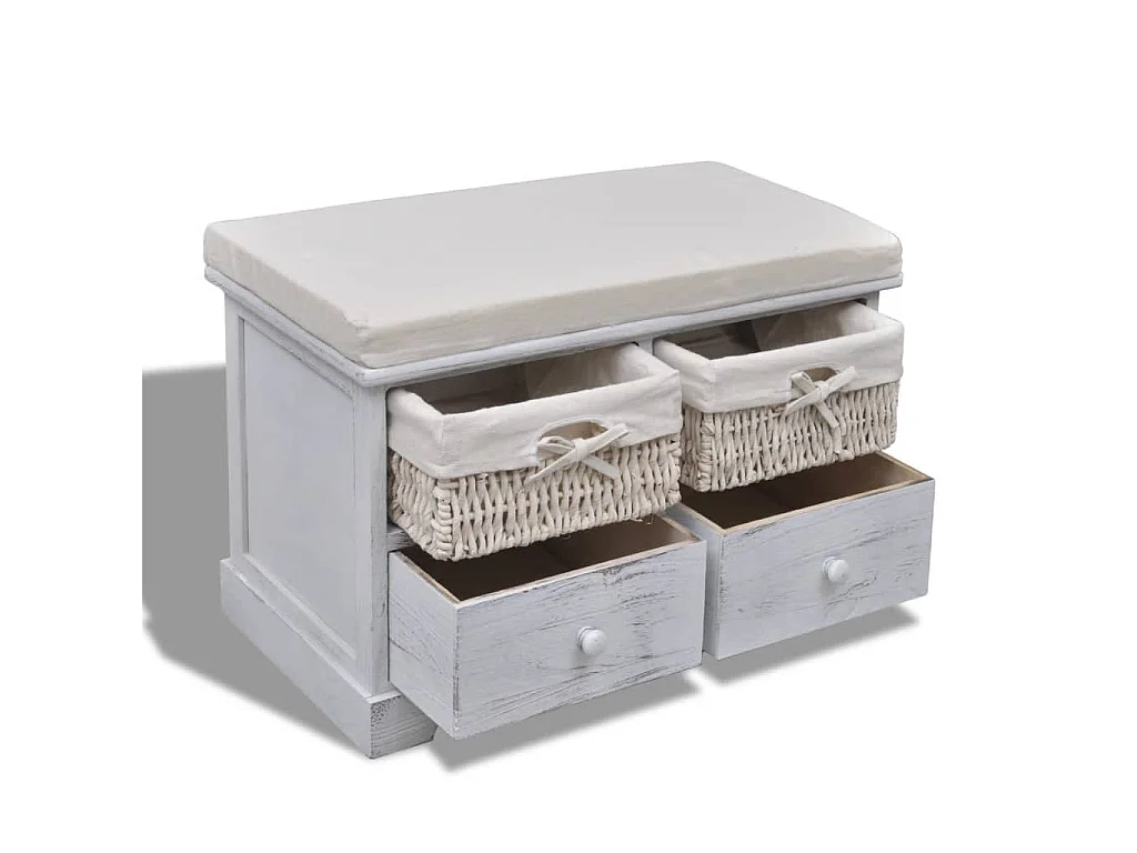 Sitzbank mit Stauraum Weiß 62×33×42 cm Paulownia Holz