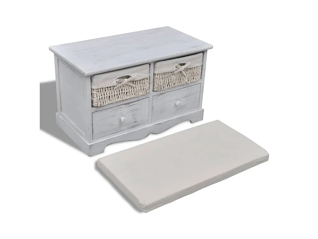 Sitzbank mit Stauraum Weiß 62×33×42 cm Paulownia Holz
