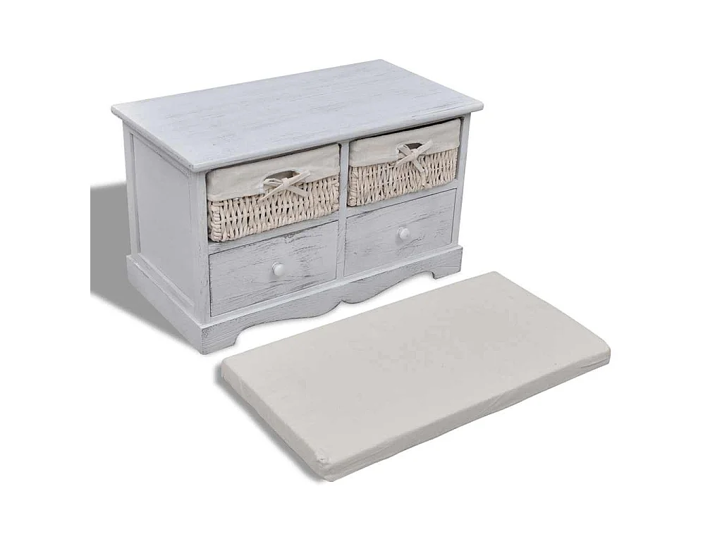 Sitzbank mit Stauraum Weiß 62×33×42 cm Paulownia Holz