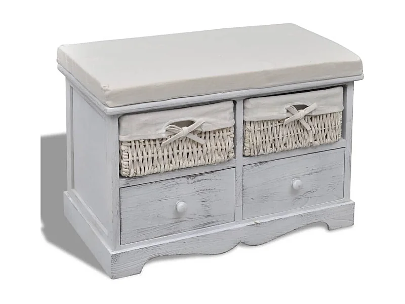 Banc de rangement Blanc 62x33x42 cm Bois de paulownia