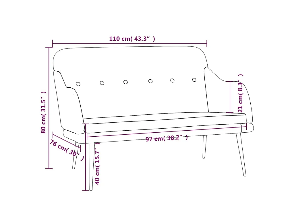 Banc Noir 110x76x80 cm Tissu