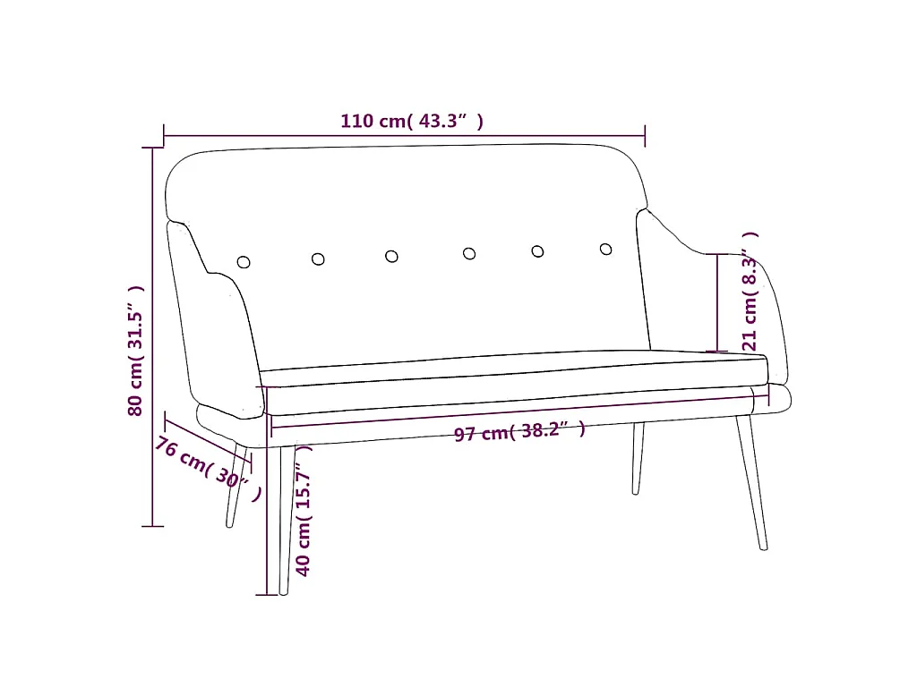 Banc Noir 110x76x80 cm Tissu