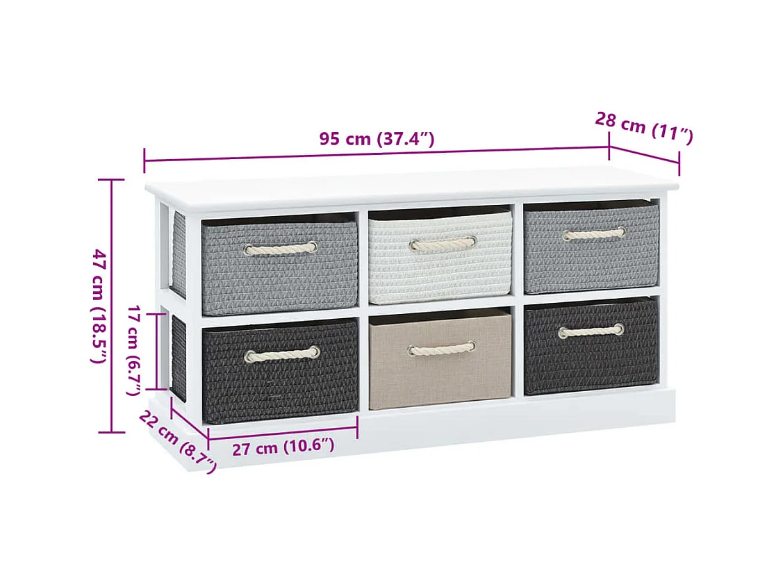 Opbergbankje 6 lades hout