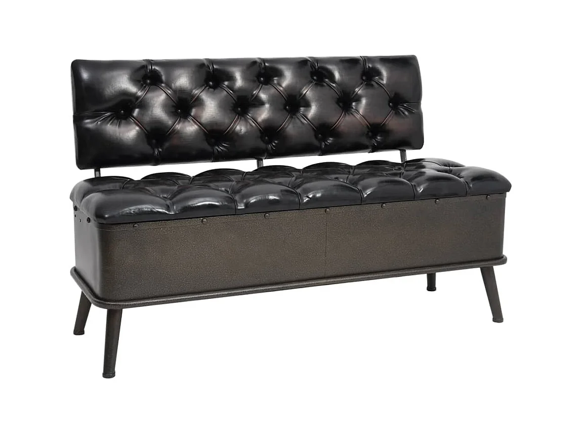 Banc de rangement avec dossier 110 cm Noir Similicuir