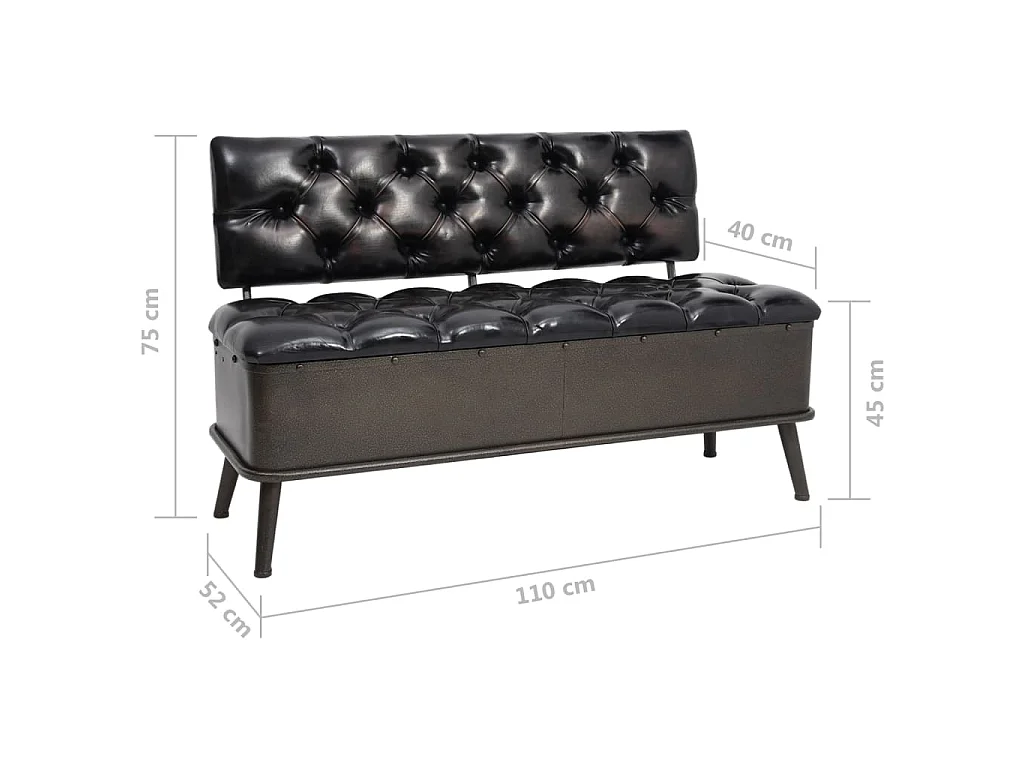 Cassapanca con Schienale 110 cm Nera in Similpelle