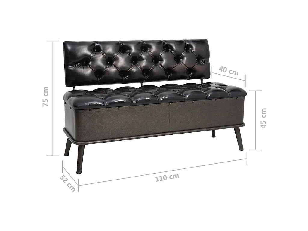 Cassapanca con Schienale 110 cm Nera in Similpelle