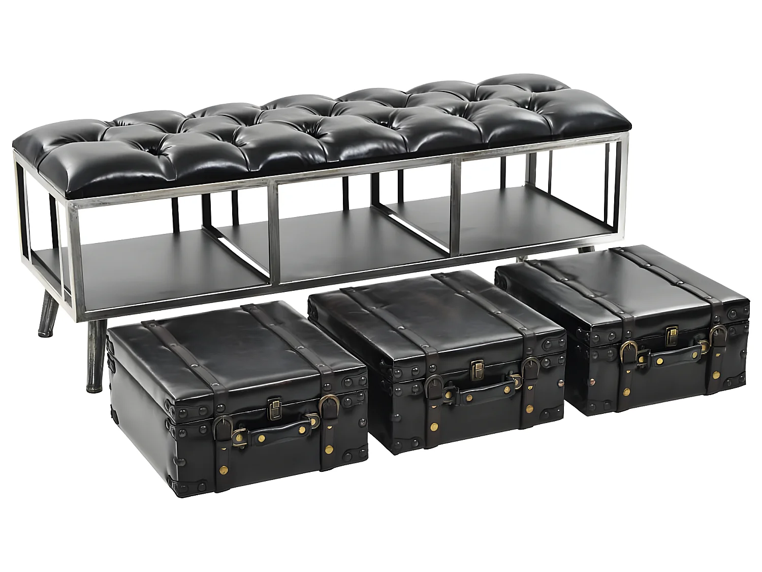 Sitzbank mit Stauraum 110 cm Schwarz Kunstleder