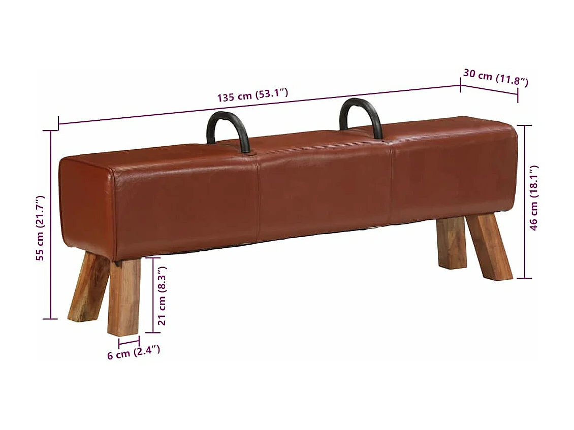 Banc cheval d'arçon vintage Cuir véritable de chèvre