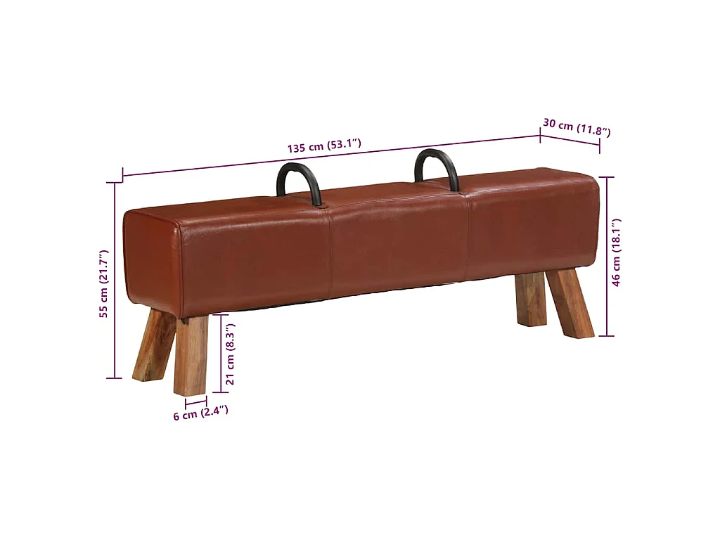 Banc cheval d'arçon vintage Cuir véritable de chèvre