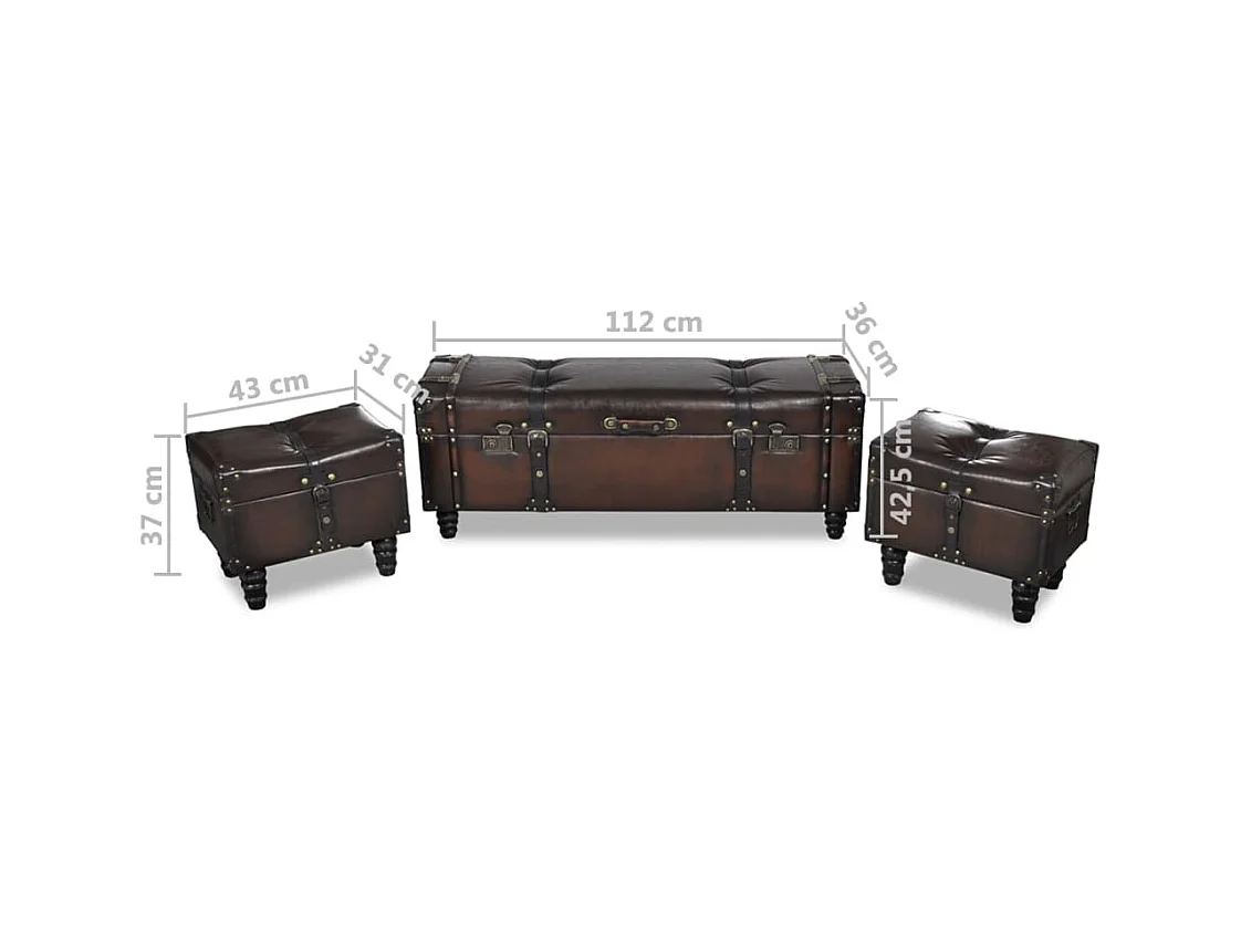 Ensemble de bancs de rangement 3 pcs Marron