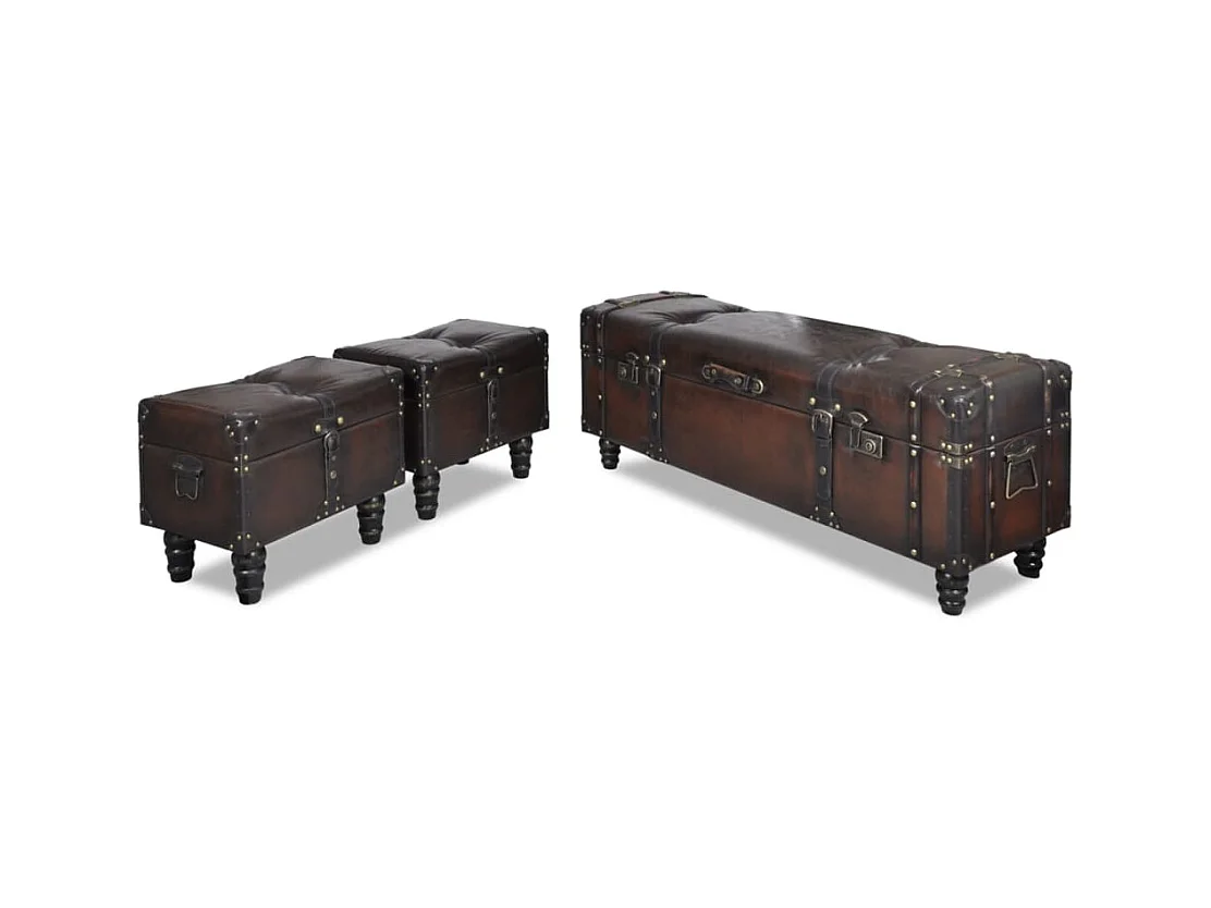 Ensemble de bancs de rangement 3 pcs Marron