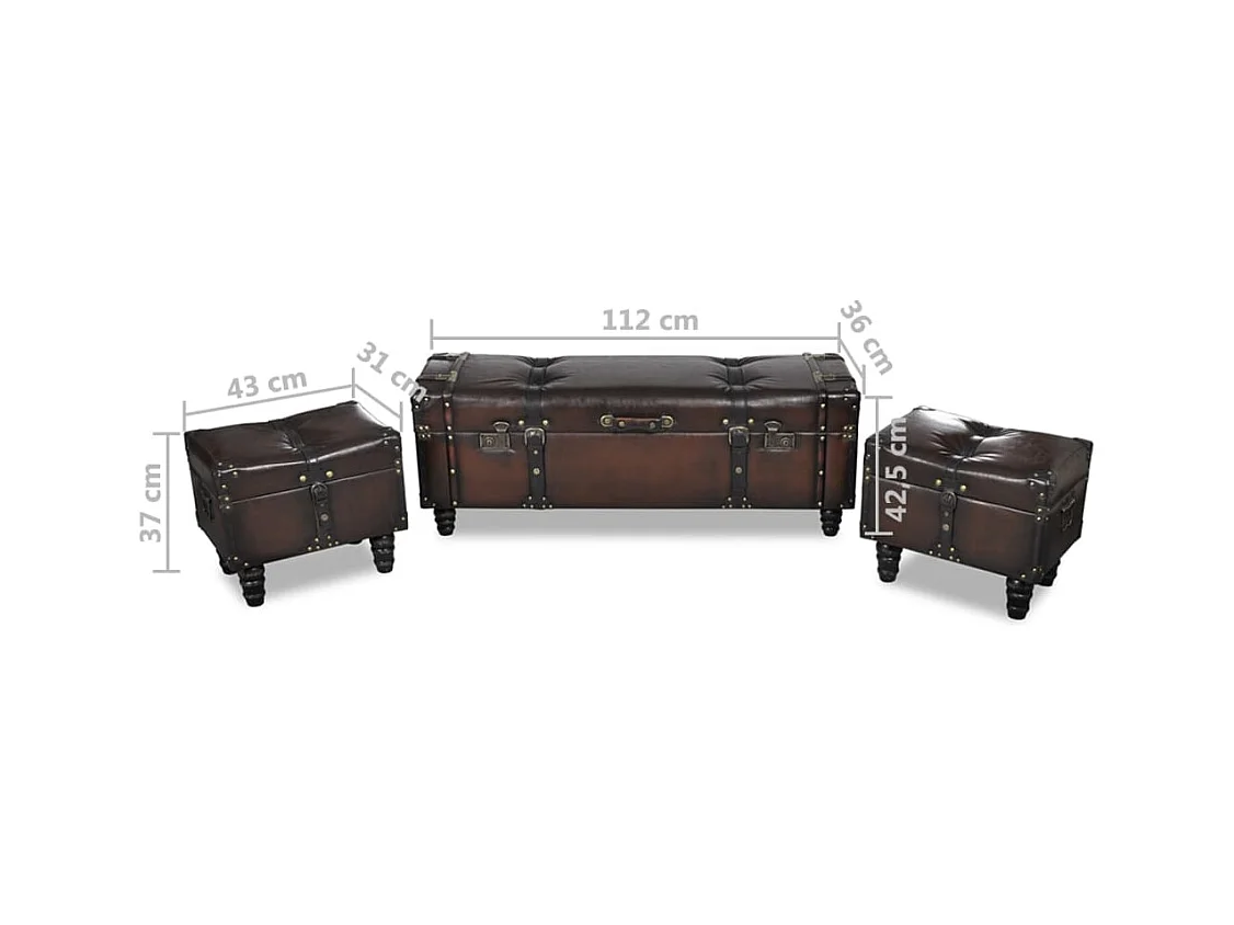 Ensemble de bancs de rangement 3 pcs Marron