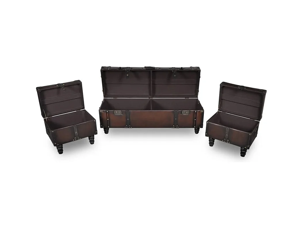 Ensemble de bancs de rangement 3 pcs Marron