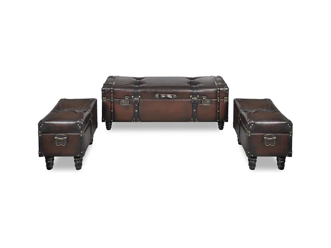 Ensemble de bancs de rangement 3 pcs Marron