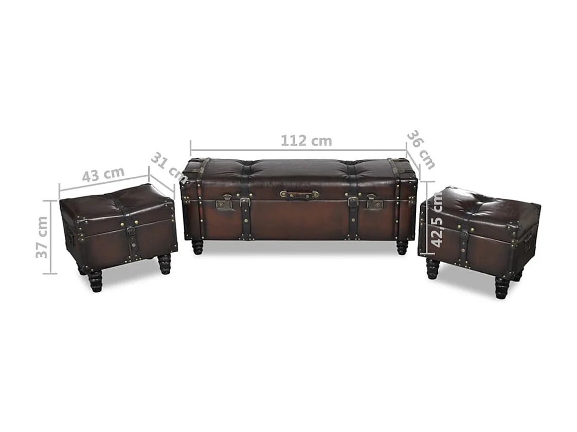 Ensemble de bancs de rangement 3 pcs Marron
