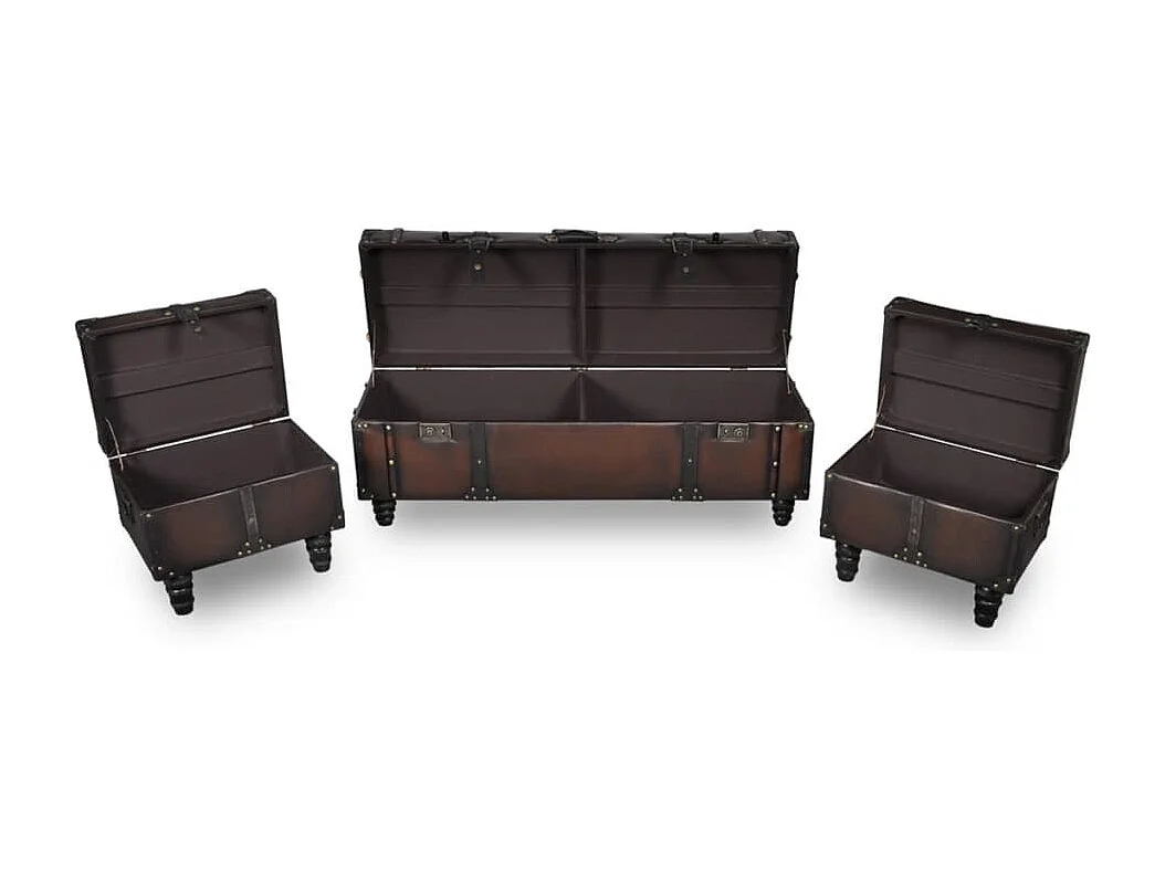 Ensemble de bancs de rangement 3 pcs Marron