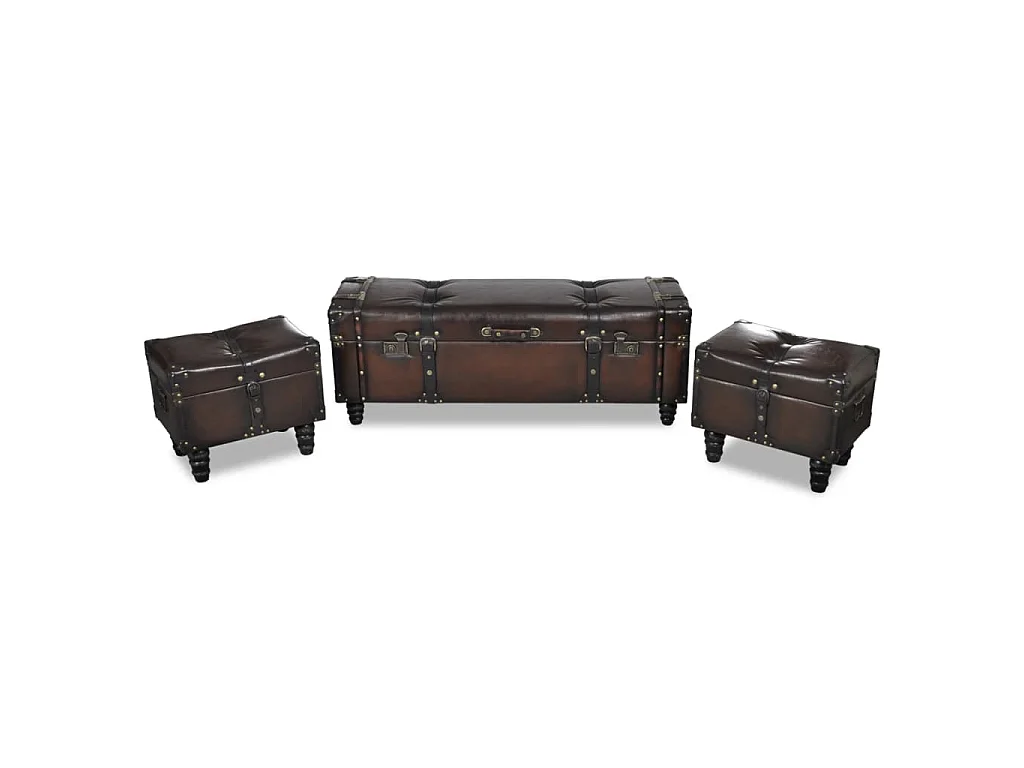 Conjunto bancos de arrumação 3 pcs castanho