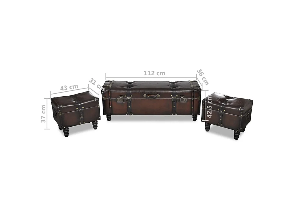 Conjunto bancos de arrumação 3 pcs castanho